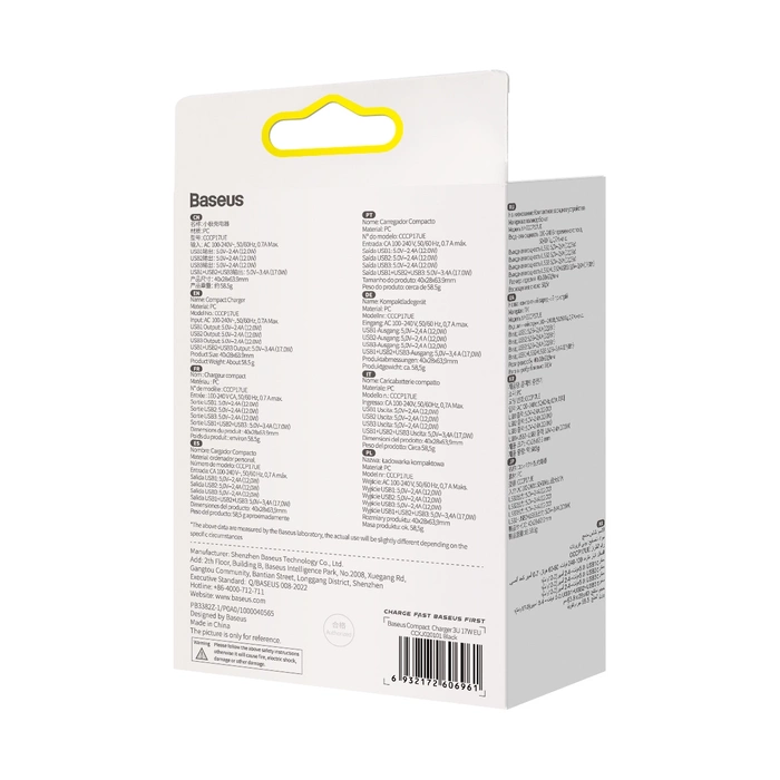 Baseus Cargador compacto 3x USB 17W negro (CCXJ020101)
