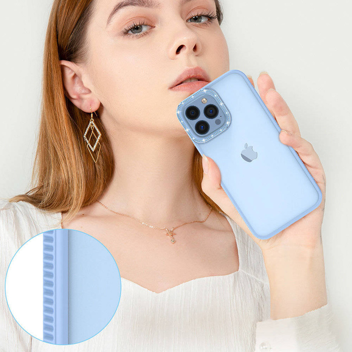 Kingxbar Sparkle Series coque iPhone 13 Pro avec cristaux coque arrière bleu
