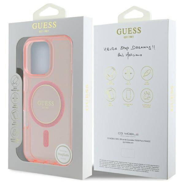 Etui Guess iPhone 16 Pro Max różowy/pink hardcase IML Glitter Circle MagSafe