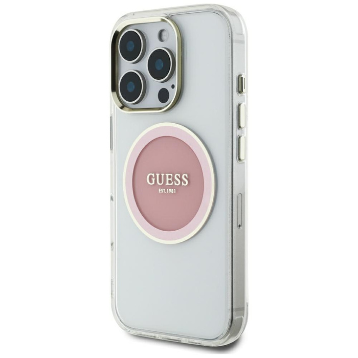 Etui Guess IML Metal Colored Circle      Classic Logo MagSafe do iPhone 16 Pro Max różowy
