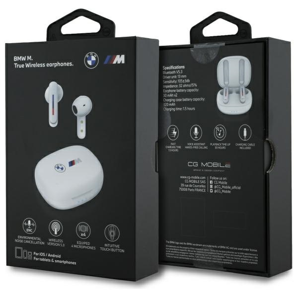 BMW headphones Bluetooth BMBEMIATP20LOH TWS + docking station white/white Printed Logos