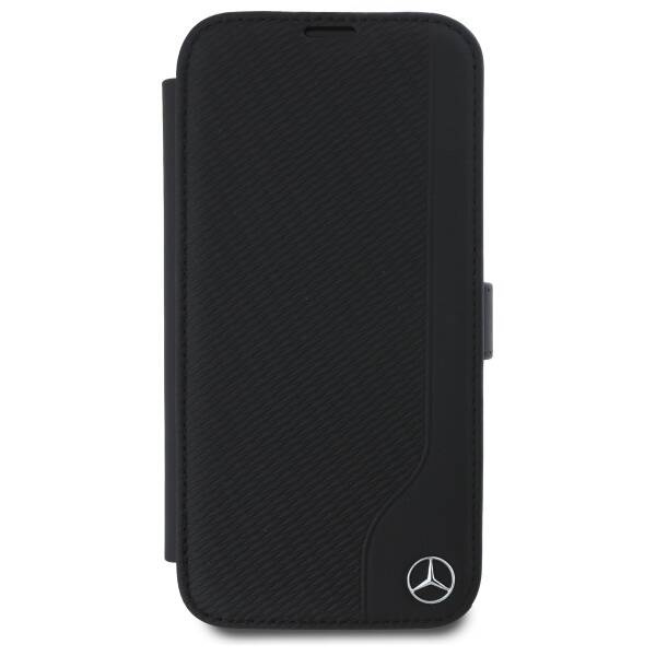 Etui Mercedes iPhone 16 6.1" czarny/black Leather Wood Imitation