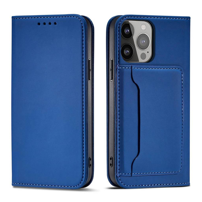 Magnet Card Case Case pour iPhone 14 Plus Flip Cover Wallet Stand Bleu