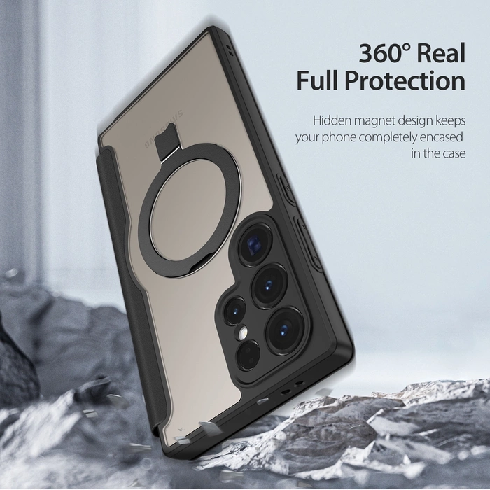 Dux Ducis Skin X Pro Hülle mit Klappe und Magnetring für Samsung S24 Ultra – Schwarz