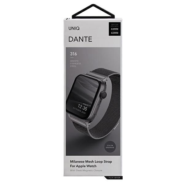 UNIQ bracelet Dante Apple Watch Série 4/5/6/7/SE 44/45mm. Acier inoxydable graphite/graphite