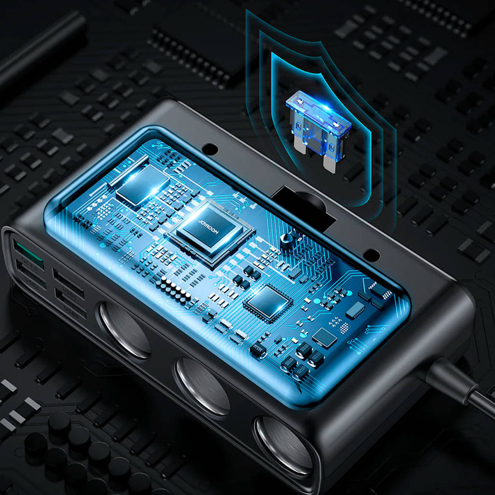 Joyroom 9in1 ladergerät Auto-Laptop 154W - 5x USB / 1x USB Typ C / 3x Zigarettenanzünder Power Delivery / Quick Charge / PPS / AFC / FCP schwarz (JR-CL06)