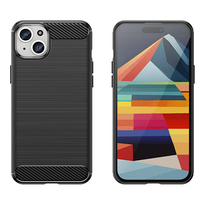 Ohebné pouzdro s karbonovým vzorem pro iPhone 15 Plus Carbon Case - černé