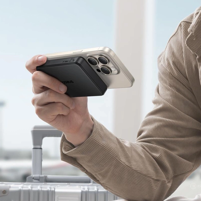 Baseus Airpow II 10000mAh Qi2 Power Bank with MagSafe 22.5W with Baseus Simple Series USB-C Cable - USB-C 20V/3A (30cm) - Black