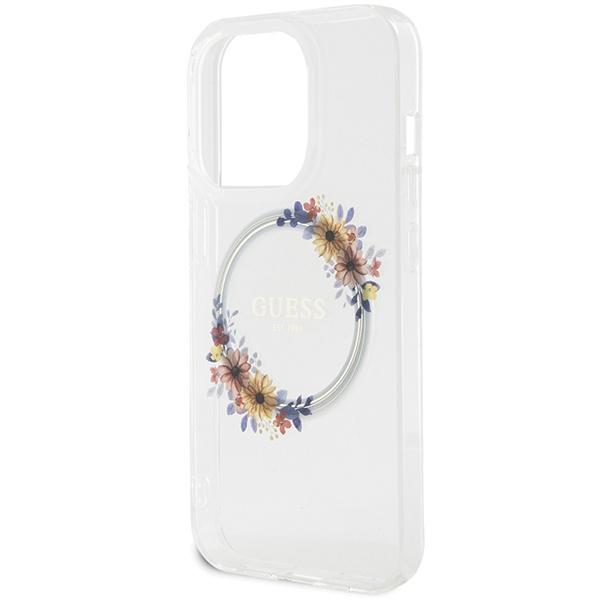 Etui Guess GUHMP15XHFWFCT iPhone 15 Pro Max 6.7" transparent hardcase IML Flowers Wreatch MagSafe Case