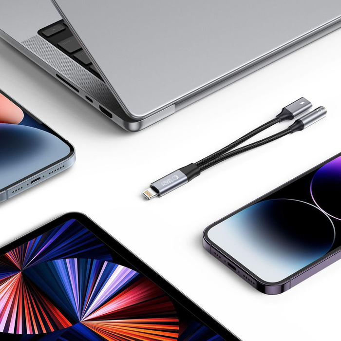 Tech-protect Ultraboost Kabelový adaptér Lightning na mini jack 3,5 mm a Lightning černý