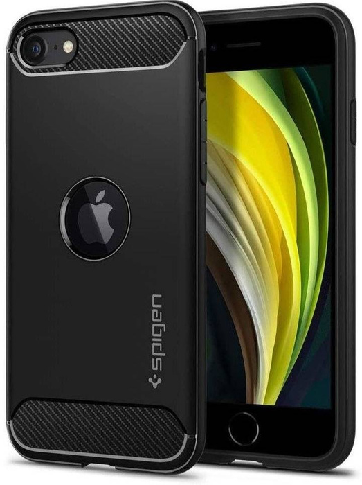Cover SPIGEN iPhone SE 2020 Rugged Armor Black Case + 3MK Flexible Glass Lite