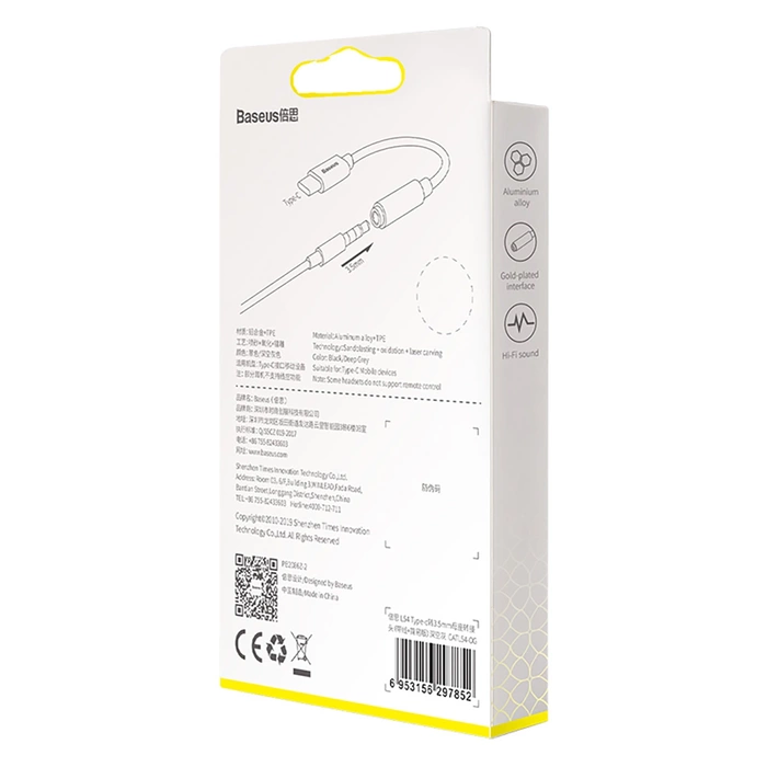 BASEUS USB-C Mini Jack 3.5mm Audio Adapter L54 Grau