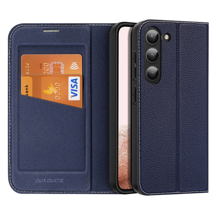 Custodia Dux Ducis Skin X2 Samsung Galaxy S23+ custodia a portafoglio con supporto blu
