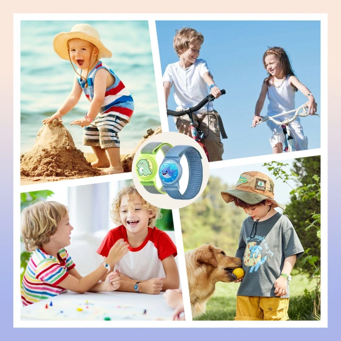 Apple AirTag Kinder-Handgelenkschlaufe aus Nylon – mit Astronauten und schwarzem Riemen