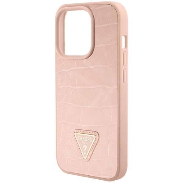 Case Guess GUHCP15XPCRTHCP iPhone 15 Pro Max pink/pink hardcase Croco Triangle Metal Logo Case