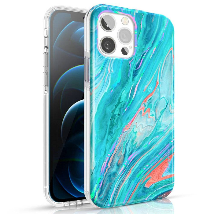 Étui de couleur Kingxbar Watercolour Series pour iPhone 12 Pro Max rose-vert