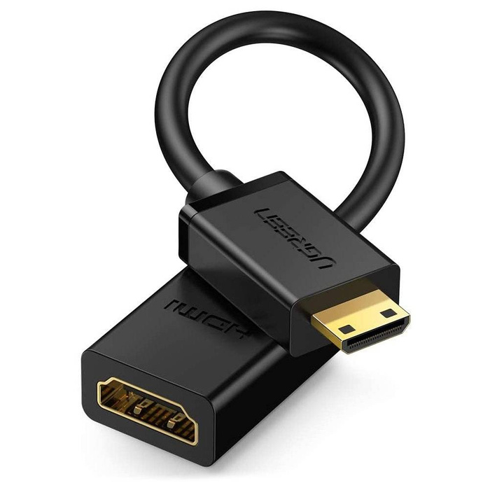 Ugreen adaptérový kabel HDMI adaptér (samice) - mini HDMI (samec) 4K 60 Hz Ethernet HEC ARC audio 32 kanálů 22 cm černý (20137)