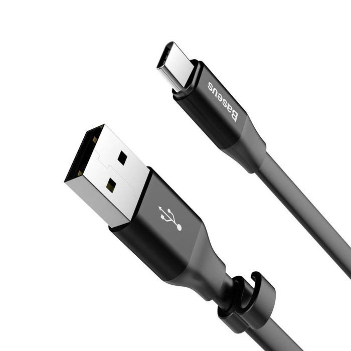 Baseus Nimble Flat Portable USB / USB-C Cable with Buckle 2A 0,23M black (CATMBJ-01)