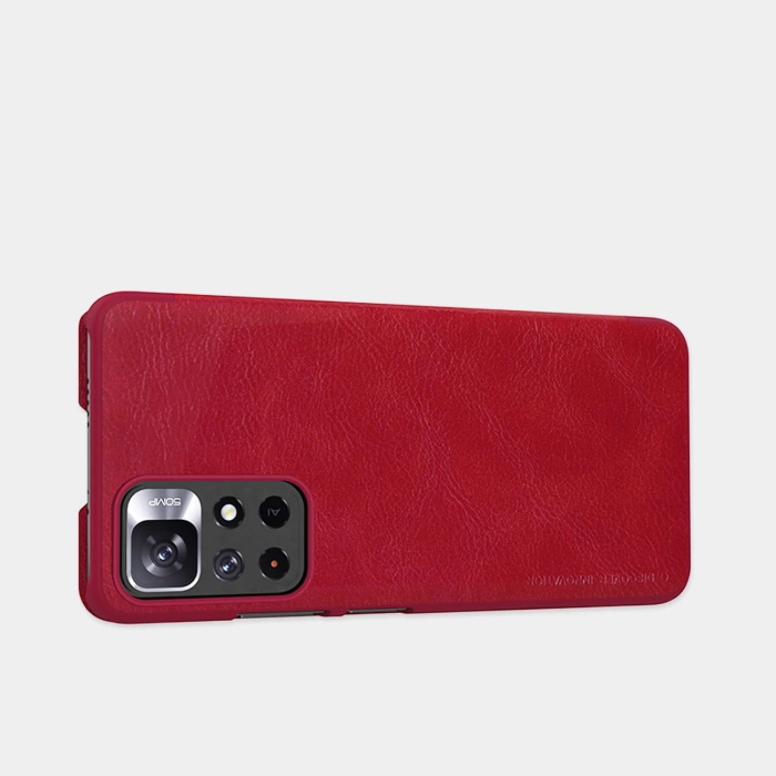 Nillkin Qin Case etui do Xiaomi Redmi Note 11T 5G / Note 11S 5G / Note 11 5G (China) / Poco M4 Pro 5G osłona na aparat kabura pokrowiec obudowa z klapką brązowy