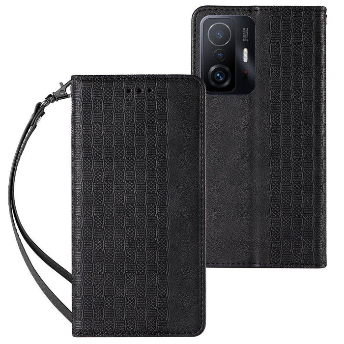 Étui à sangle aimantée pour Xiaomi Redmi Note 11 Pro Pouch Wallet + Mini Longe Pendentif Noir