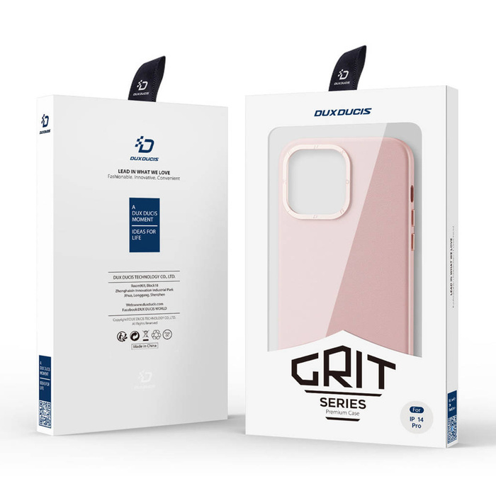 Kožený kryt Dux Ducis Grit pro iPhone 14 Pro Elegantní kryt z umělé kůže (kompatibilní s MagSafe) růžový