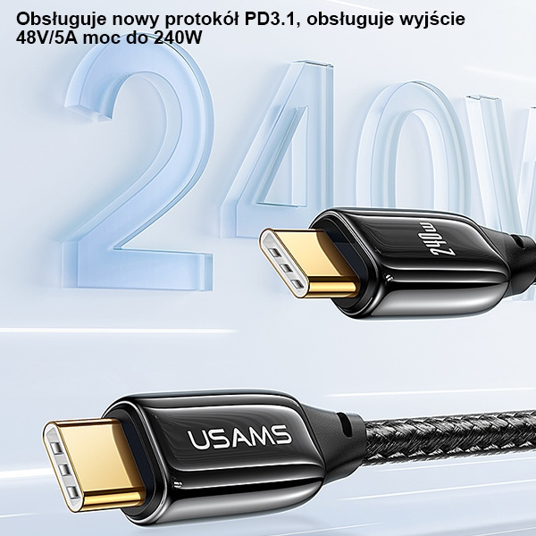 USAMS Kabel opletený kabel U82 USB-C na USB-C 2m 240W PD 3.1 Fast Charging black/black SJ581USB01 (US-SJ581)