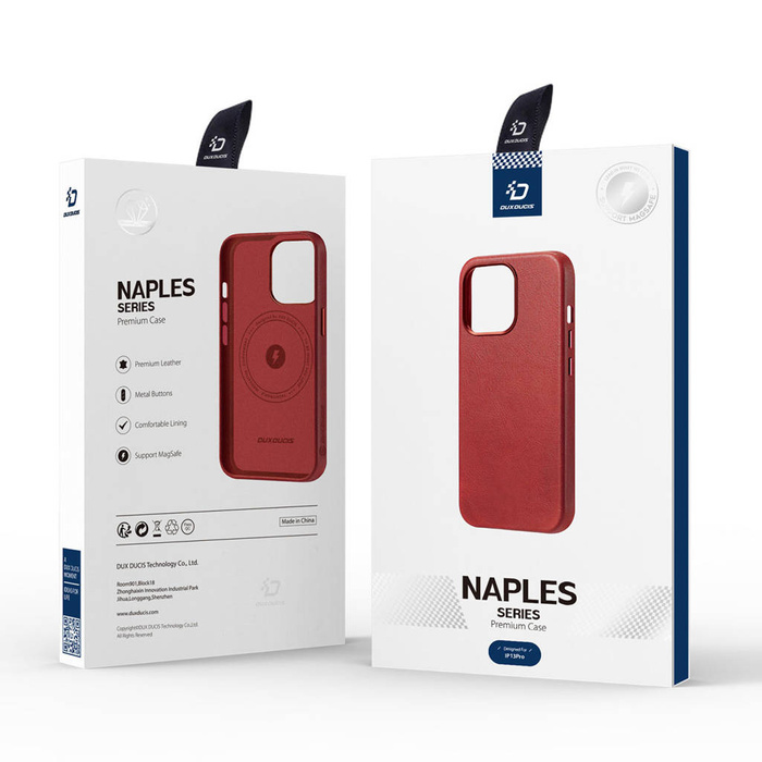 Custodia Dux Ducis Napoli per iPhone 13 Pro cover in pelle (compatibile MagSafe) rossa