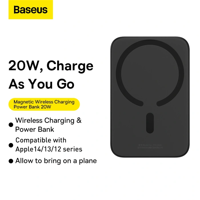 Powerbank bezprzewodowy Baseus Magnetic Wireless Charging 20W z MagSafe i USB-C – czarny