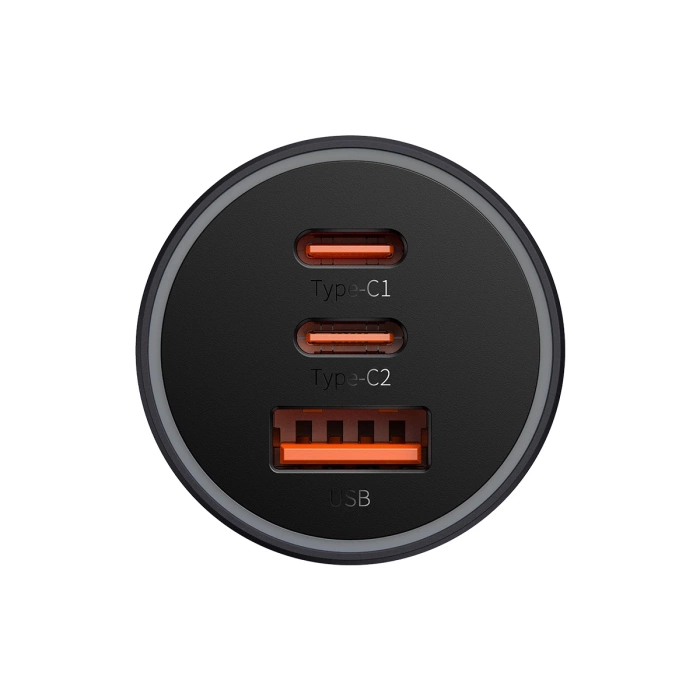 Baseus Golden Contactor Pro Autoladegerät USB-A + 2x USB-C 65W dunkelgrau (CGJP010013)