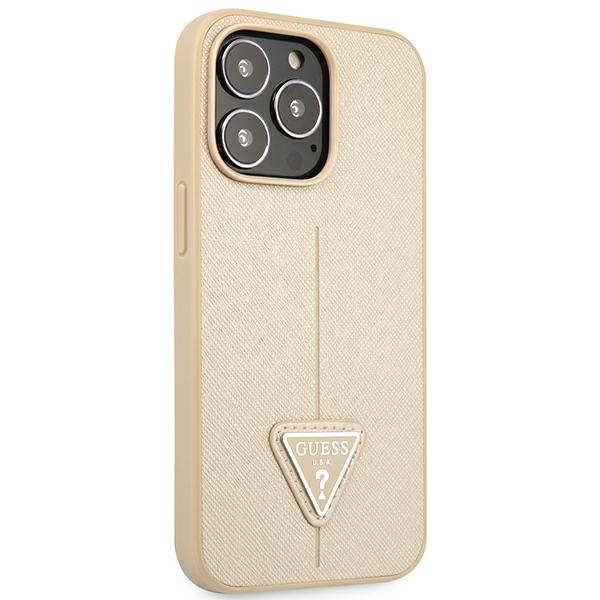 Hülle Guess GUHCP14XPSATLE iPhone 14 Pro Max 6.7" beige/beige hartcase SaffianoTriangle Logo