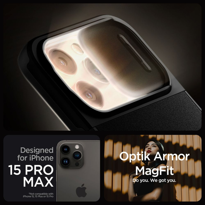 Obal Spigen Optik Armor Mag MagSafe iPhone 15 Pro Max Black Case