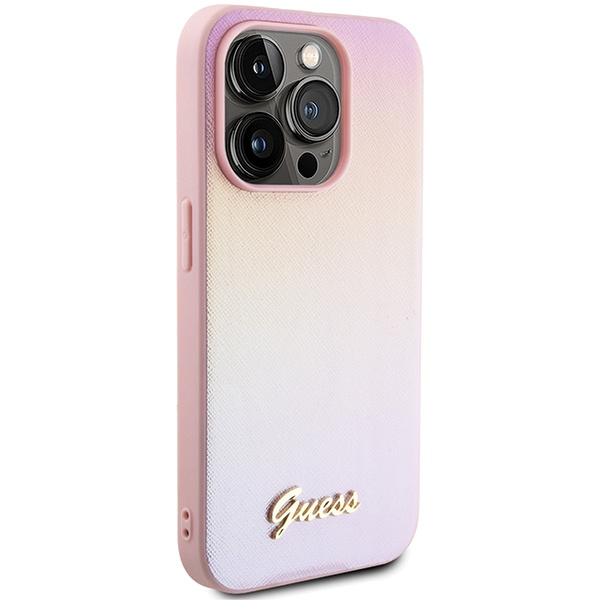 Etui Guess GUHCP15LPSAIRSP iPhone 15 Pro 6.1" różowy/pink hardcase Saffiano Iridescent Script Case