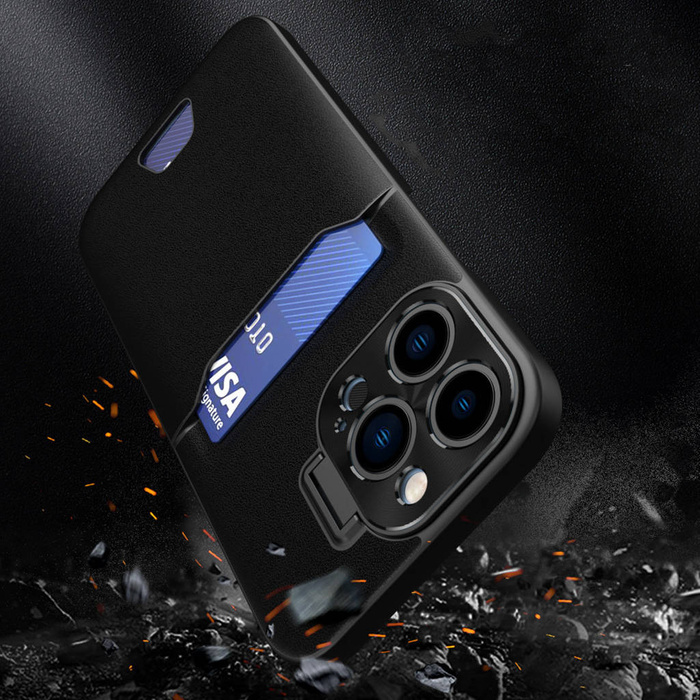 Kožené pouzdro Stand Case pro Samsung Galaxy S23 Ultra krycí peněženka na karty se stojánkem černá