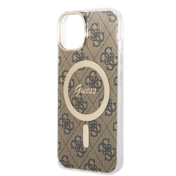 Kit Funda Guess Case+ Cargador iPhone 14 Plus 6.7" marrón/marrón duro case 4G Print MagSafe