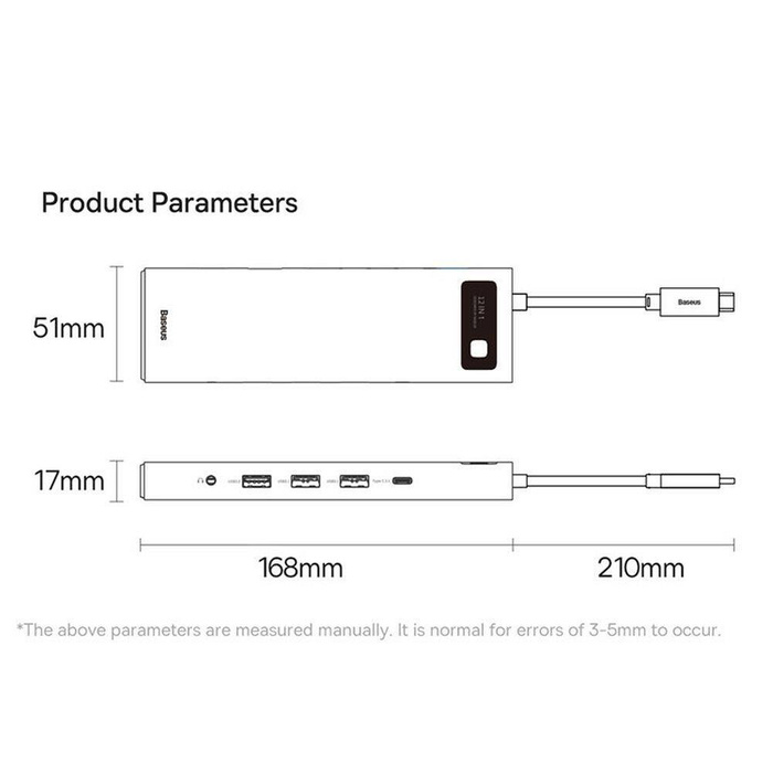 Baseus Metal Gleam multi-functional HUB USB Type C 12in1 HDMI / DP / USB Type C / minijack 3.5mm / RJ45 / SD (WKWG020213)
