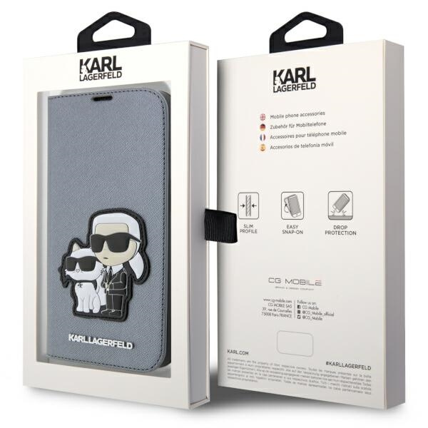 Case Karl Lagerfeld KLBKP14LSANKCPG iPhone 14 Pro 6.1" bookcase silver/silver Saffiano Karl &amp; Choupette Case