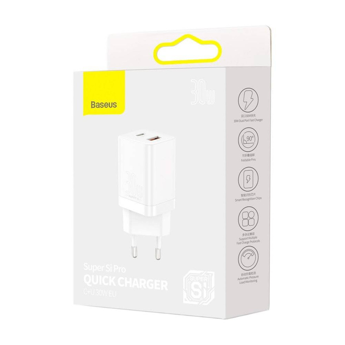 Baseus Super Si Pro rýchla Nabíjačka USB / USB typu C 30W Power Delivery Quick Charge biela (CCSUPP-E02)