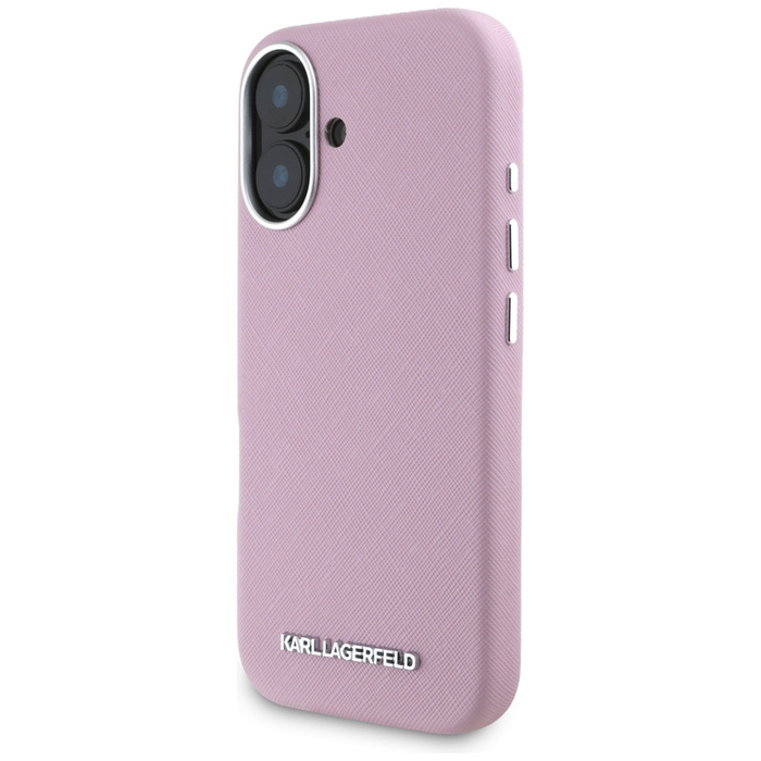 Etui Karl Lagerfeld Saffiano Full         Wrapped Elongated Metal Logo MagSafe do iPhone 16 różowy
