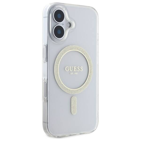 Etui Guess iPhone 16 Plus przeźroczysty/transparent hardcase IML Glitter Circle MagSafe
