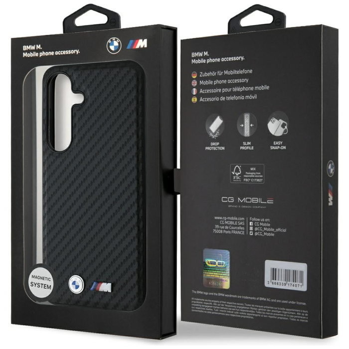 Cover BMW Leather Carbon MagSafe per Samsung Galaxy S25 nero