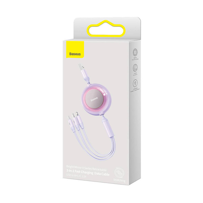 Cavo Baseus Bright Mirror 2 3in1 USB tipo A - micro USB + Lightning + USB tipo C 3.5A 1.1m viola (CAMJ010005)