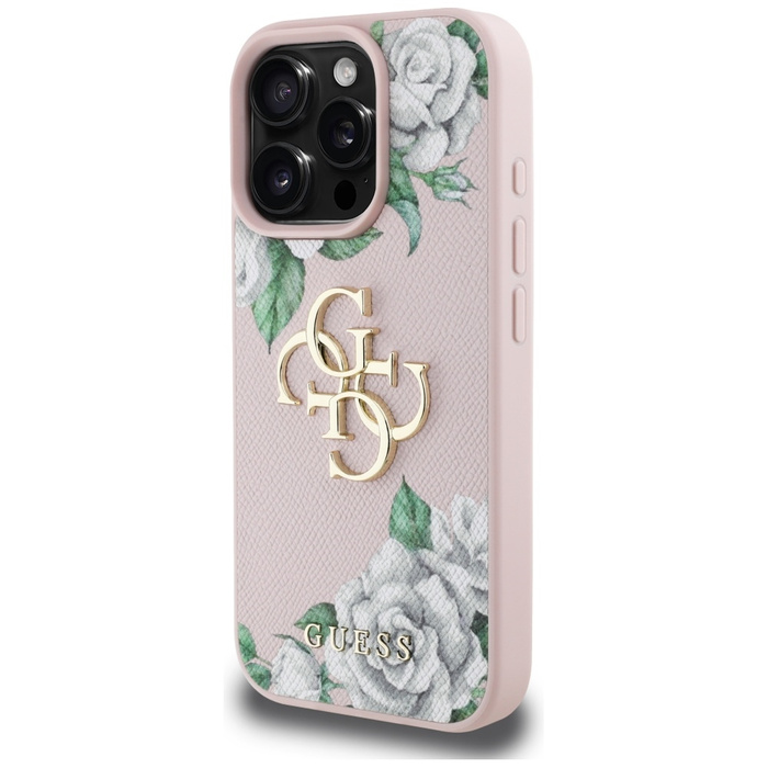Etui Guess Grained Roses Big 4G logo do  iPhone 16 Pro Max różowy