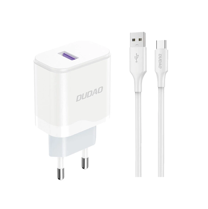 Dudao A20EU USB-A 18W Wandladegerät – Weiß + USB-A – USB-C-Kabel