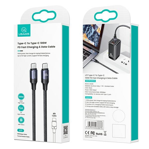 USAMS U71 USB-C to USB-C 3m 100W PD Fast Charge cable black/black SJ526USB01 (US-SJ526)