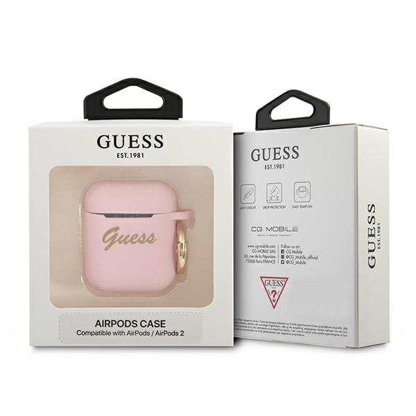 Case Guess GUA2SSSI AirPods cover pink / pink Silicone Vintage Script