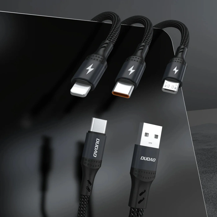 Kabel Dudao L3W USB-A/USB-C do Lightning/USB-C/MicroUSB 66W - czarny