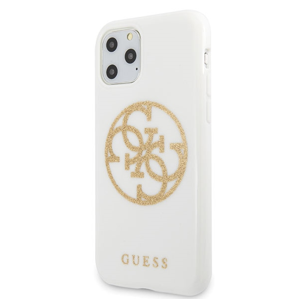 GUESS Apple iPhone 11 Pro Max Glitter 4G Kreis Logo Weiß Hülle