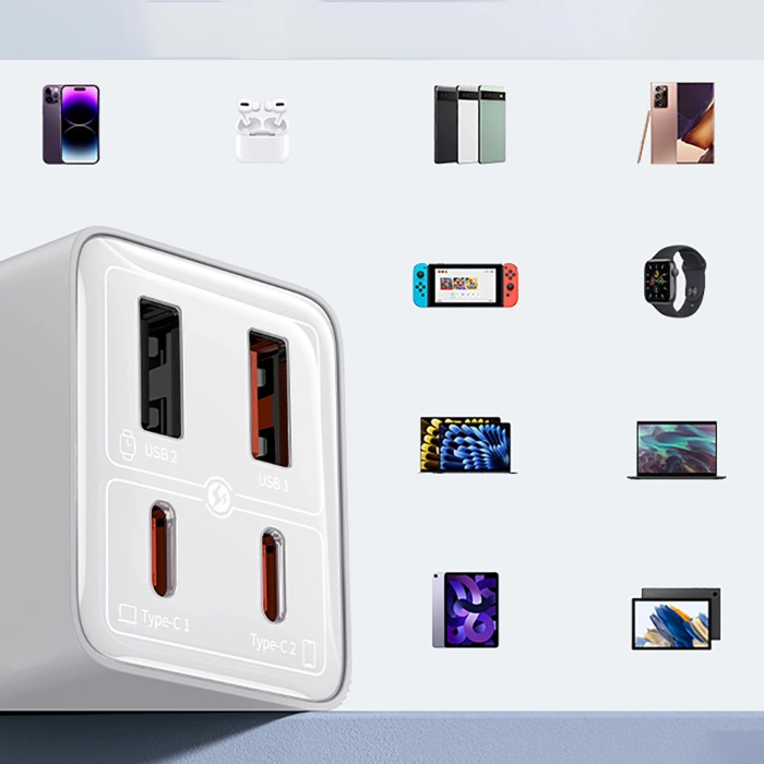 Ładowarka Baseus GaN6 Pro 65W 2 x USB-C 2 x USB-A z czarnym kablem USB-C 100W 1m - biała