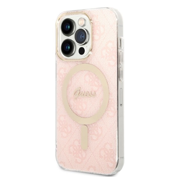 Kit Coque Guess Case+ Chargeur iPhone 14 Pro 6.1" rose/rose dur case 4G Print MagSafe