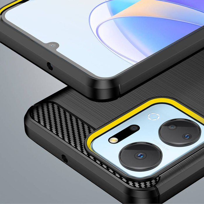 Custodia Carbon Case per Honor Play 40 Plus / Honor X7a cover in carbonio flessibile in silicone nero